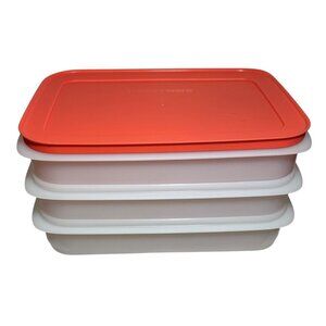 Tupperware Freezer Mate Stackables 3 Sheer Bottom Containers Peach Seal Lid